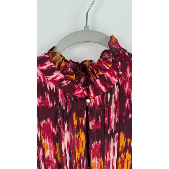 House of Harlow 1960 Womens Burgundy Abstract Dress Chiffon Ruffle Neck Size 10 - Picture 6 of 13